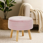 Pink Velvet Round Storage Stool
