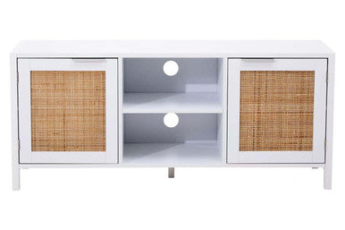 White Finish and Natural Rattan Media Unit