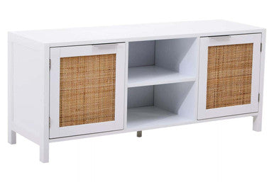 White Finish and Natural Rattan Media Unit