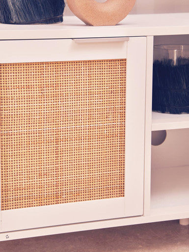 White Finish and Natural Rattan Media Unit