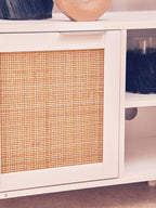 White Finish and Natural Rattan Media Unit