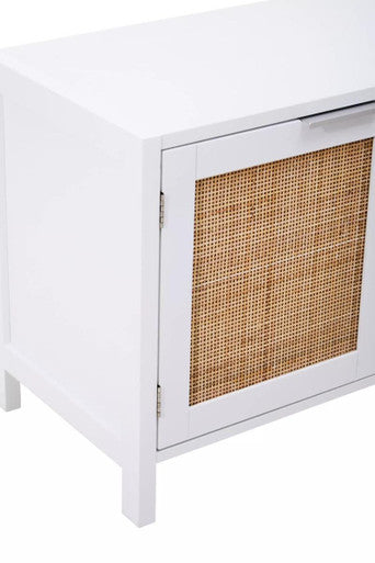 White Finish and Natural Rattan Media Unit