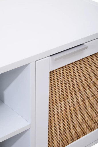 White Finish and Natural Rattan Media Unit