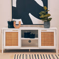 White Finish and Natural Rattan Media Unit