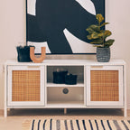 White Finish and Natural Rattan Media Unit