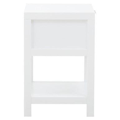 White Finish and Natural Rattan 1 Drawer Side Table