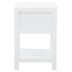 White Finish and Natural Rattan 1 Drawer Side Table