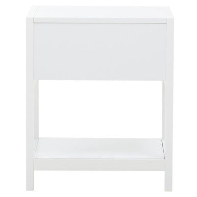 White Finish and Natural Rattan 1 Drawer Side Table