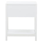 White Finish and Natural Rattan 1 Drawer Side Table
