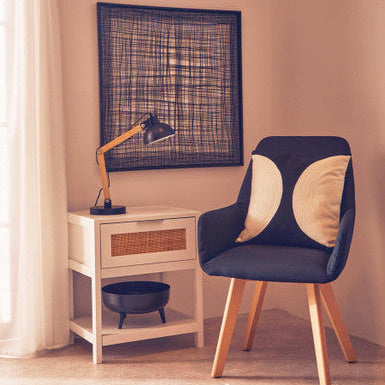 White Finish and Natural Rattan 1 Drawer Side Table