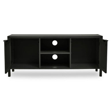 Black Finish and Natural Rattan Media Unit