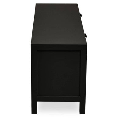 Black Finish and Natural Rattan Media Unit