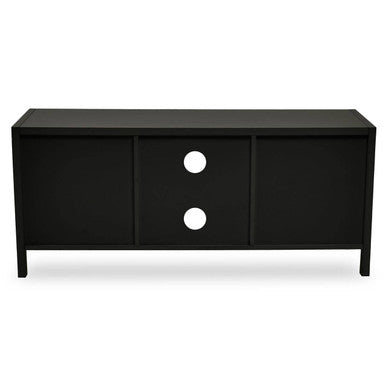 Black Finish and Natural Rattan Media Unit
