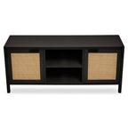 Black Finish and Natural Rattan Media Unit