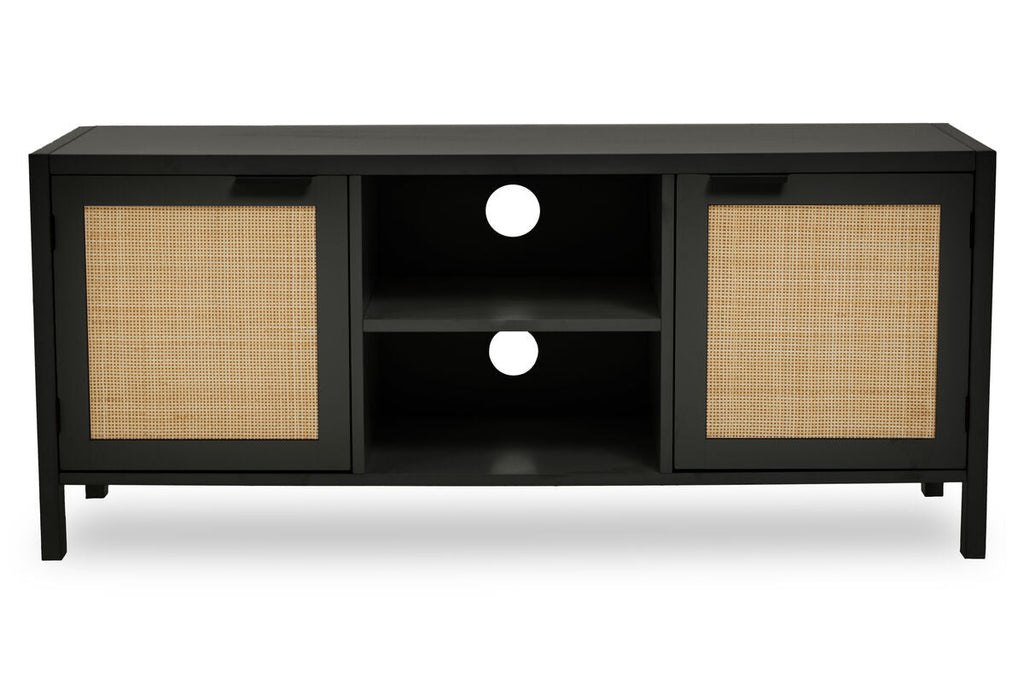 Black Finish and Natural Rattan Media Unit