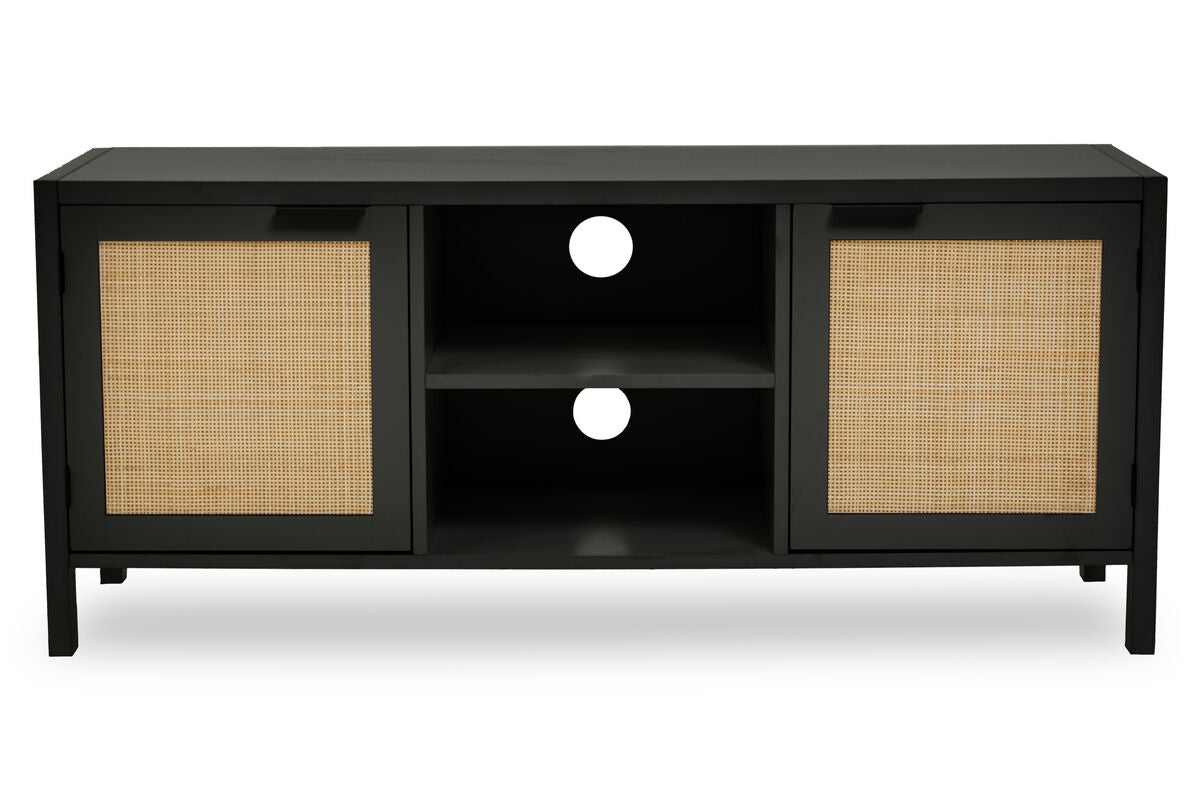 Black Finish and Natural Rattan Media Unit