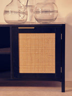 Black Finish and Natural Rattan Media Unit