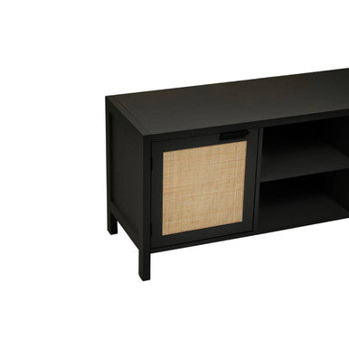 Black Finish and Natural Rattan Media Unit
