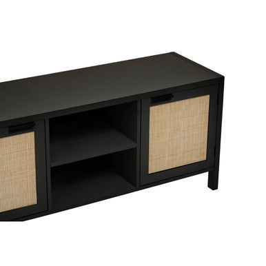 Black Finish and Natural Rattan Media Unit