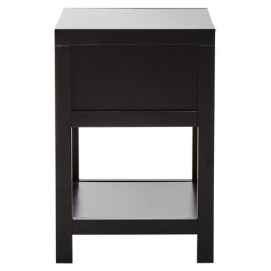 Black Wooden Bedside Table with Natural Rattan 1 Drawer