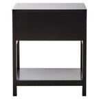 Black Wooden Bedside Table with Natural Rattan 1 Drawer