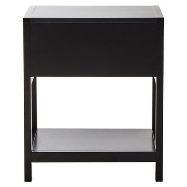 Black Wooden Bedside Table with Natural Rattan 1 Drawer