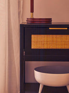 Black Wooden Bedside Table with Natural Rattan 1 Drawer
