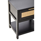 Black Wooden Bedside Table with Natural Rattan 1 Drawer