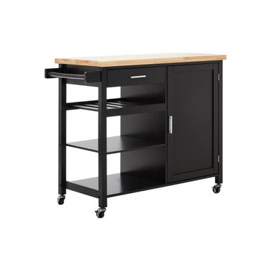 Black Kitchen Trolley with Drawer and Cabinet