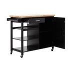 Black Kitchen Trolley with Drawer and Cabinet