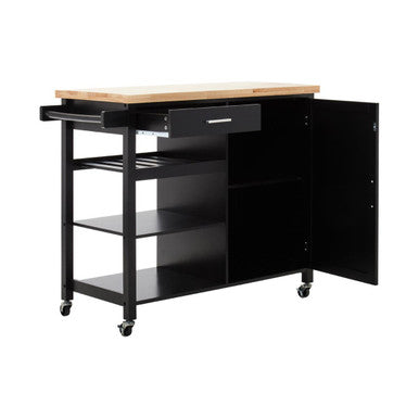 Black Kitchen Trolley with Drawer and Cabinet