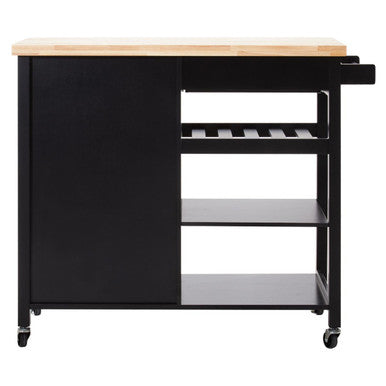 Black Kitchen Trolley with Drawer and Cabinet