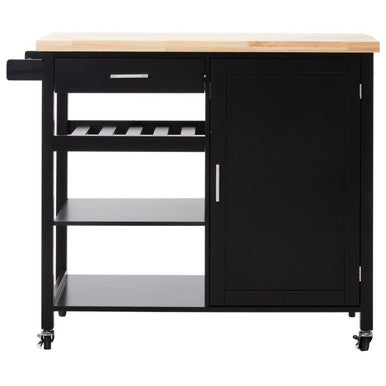Black Kitchen Trolley with Drawer and Cabinet