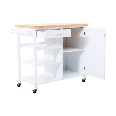 White Kitchen Trolley with Drawer and Cabinet