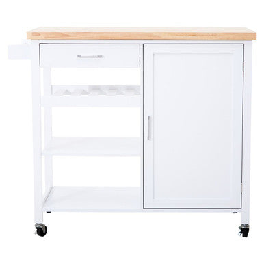 White Kitchen Trolley with Drawer and Cabinet
