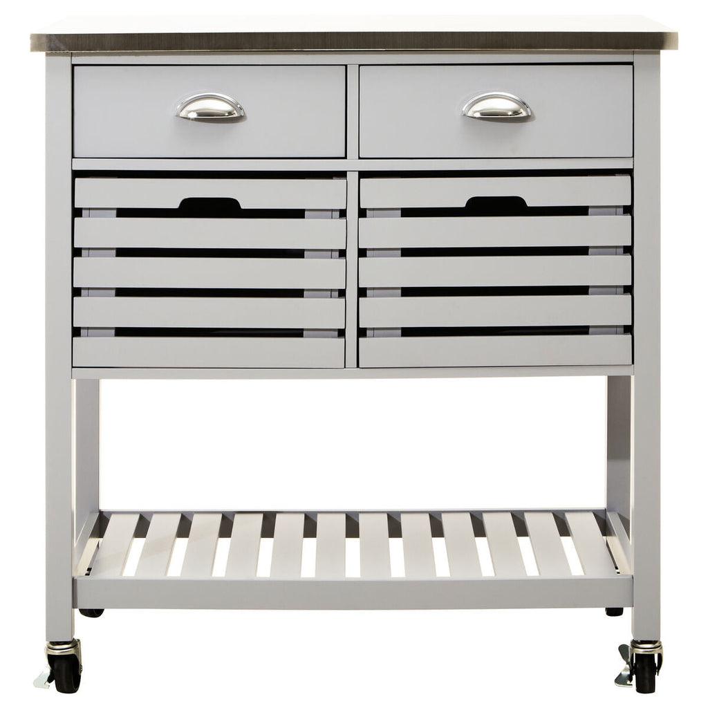 Grey Kitchen Trolley with Stainless Steel Top