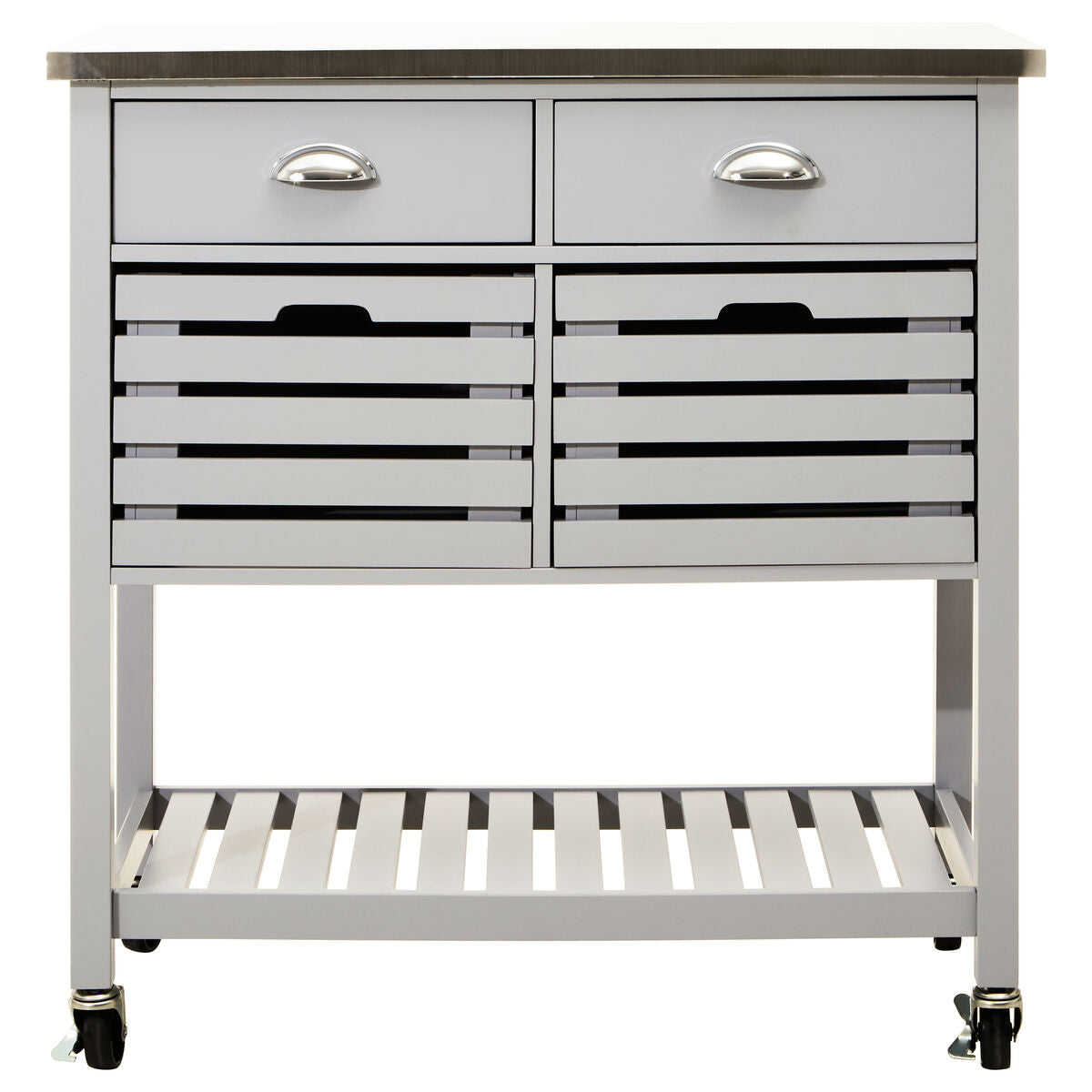 Grey Kitchen Trolley with Stainless Steel Top