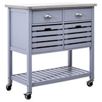 Grey Kitchen Trolley with Stainless Steel Top