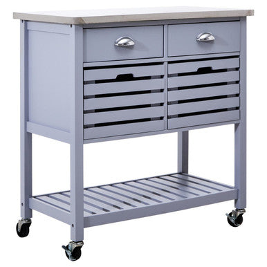 Grey Kitchen Trolley with Stainless Steel Top