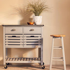 Grey Kitchen Trolley with Stainless Steel Top