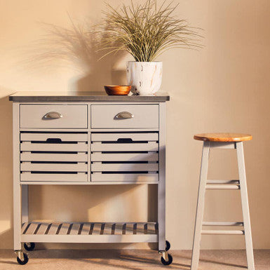 Grey Kitchen Trolley with Stainless Steel Top