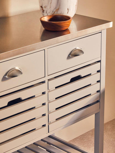 Grey Kitchen Trolley with Stainless Steel Top