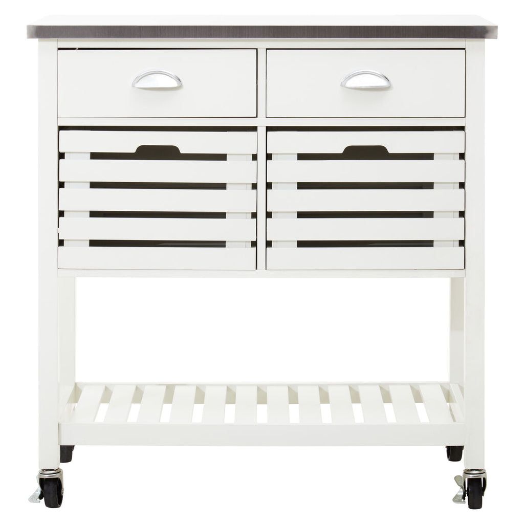 Cream Kitchen Trolley with Drawers and Rack