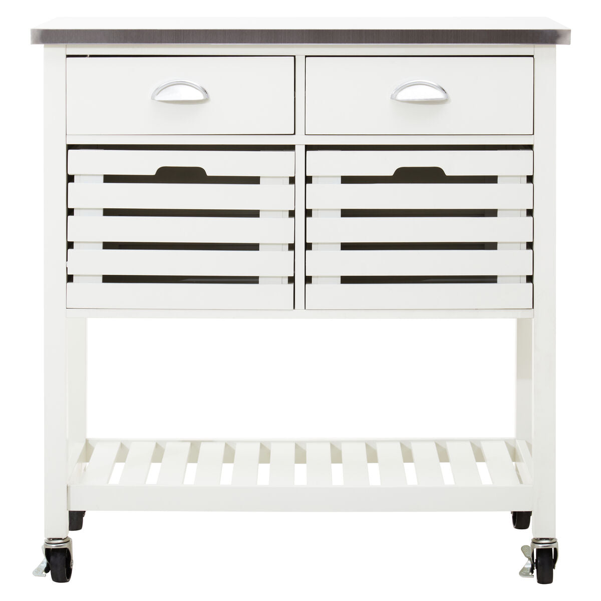 Cream Kitchen Trolley with Drawers and Rack