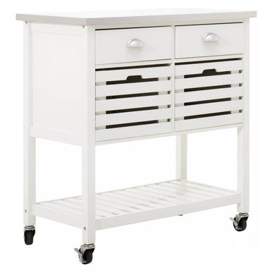 Cream Kitchen Trolley with Drawers and Rack