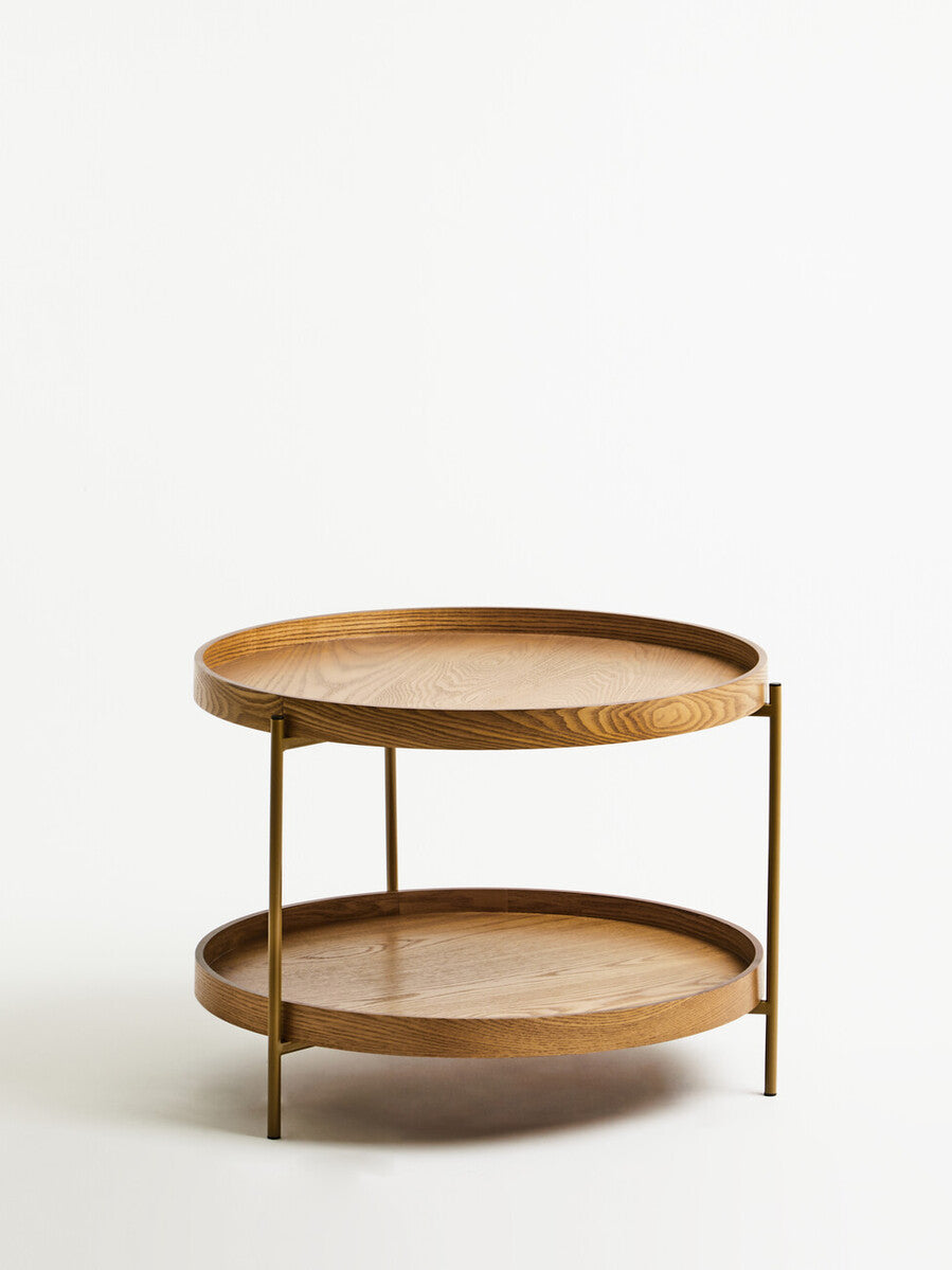 Natural Wood Veneer 2 Tier Side Table