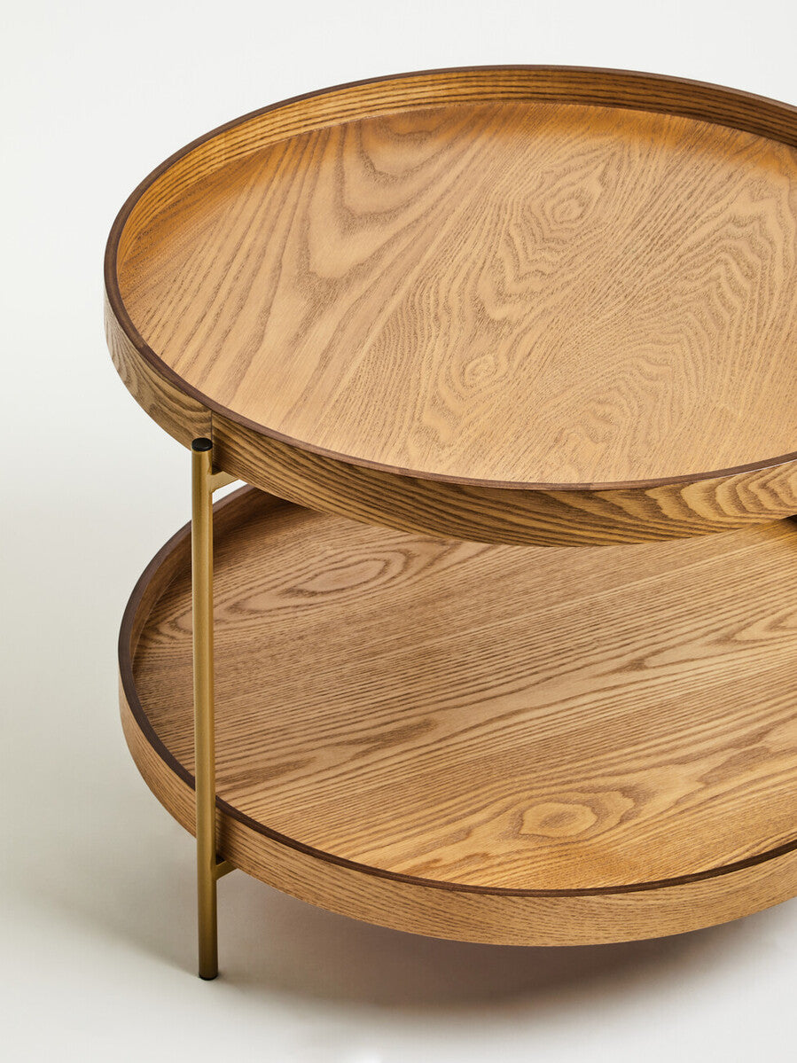 Natural Wood Veneer 2 Tier Side Table