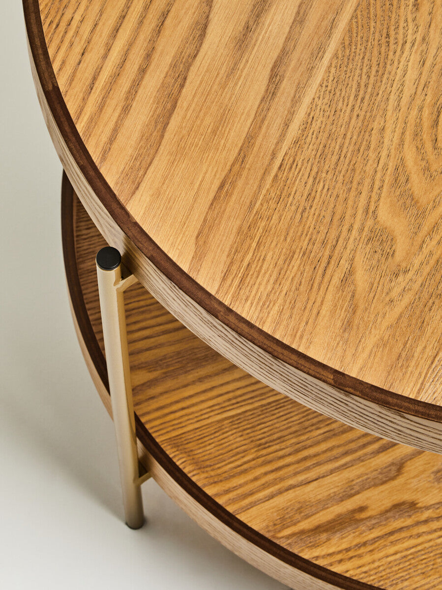 Natural Wood Veneer 2 Tier Side Table