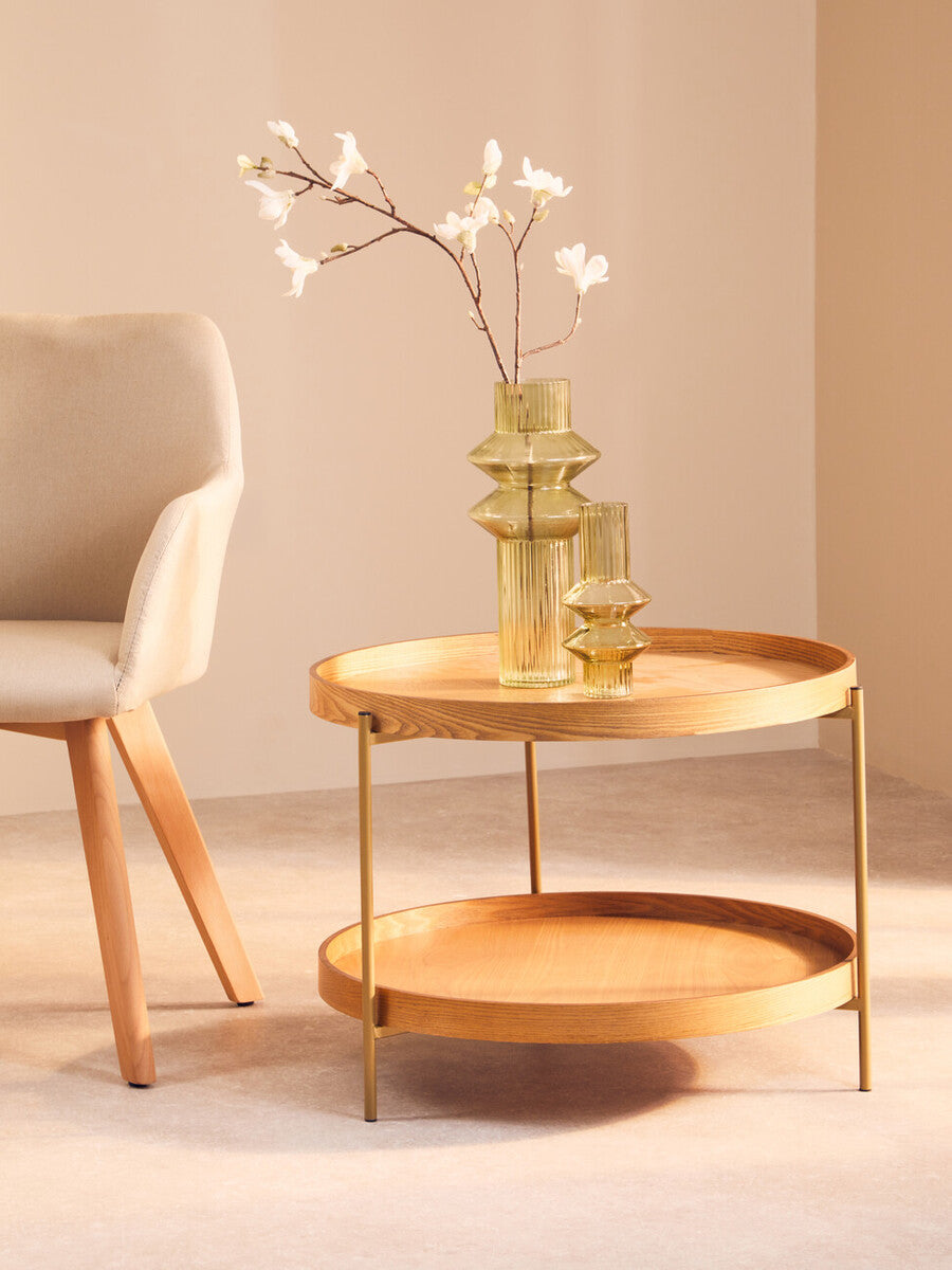 Natural Wood Veneer 2 Tier Side Table