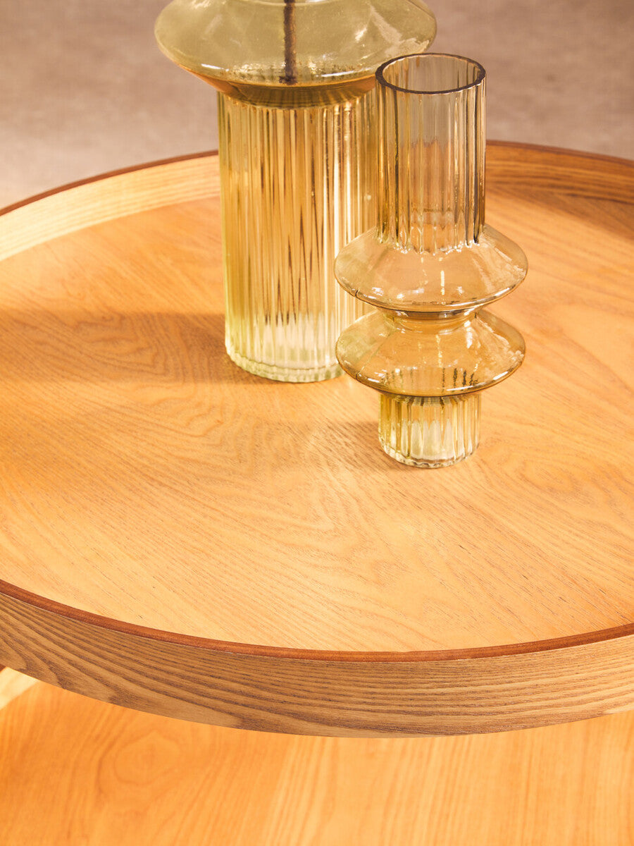 Natural Wood Veneer 2 Tier Side Table